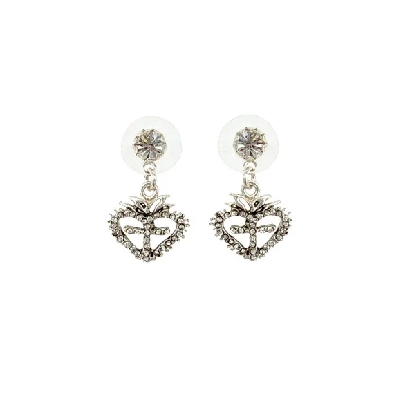 VIRGINS SAINTS & ANGELS VSA Queen of Hearts Crystal Drop Post Earrings in Silver - Picture 3 of 8